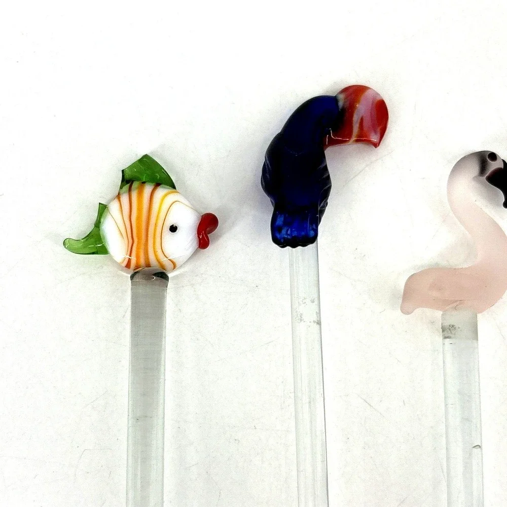 LOT OF 10 Vintage Glass Drink Stirrers Swizzle Sticks Dice‎ Animals Bird Ocean